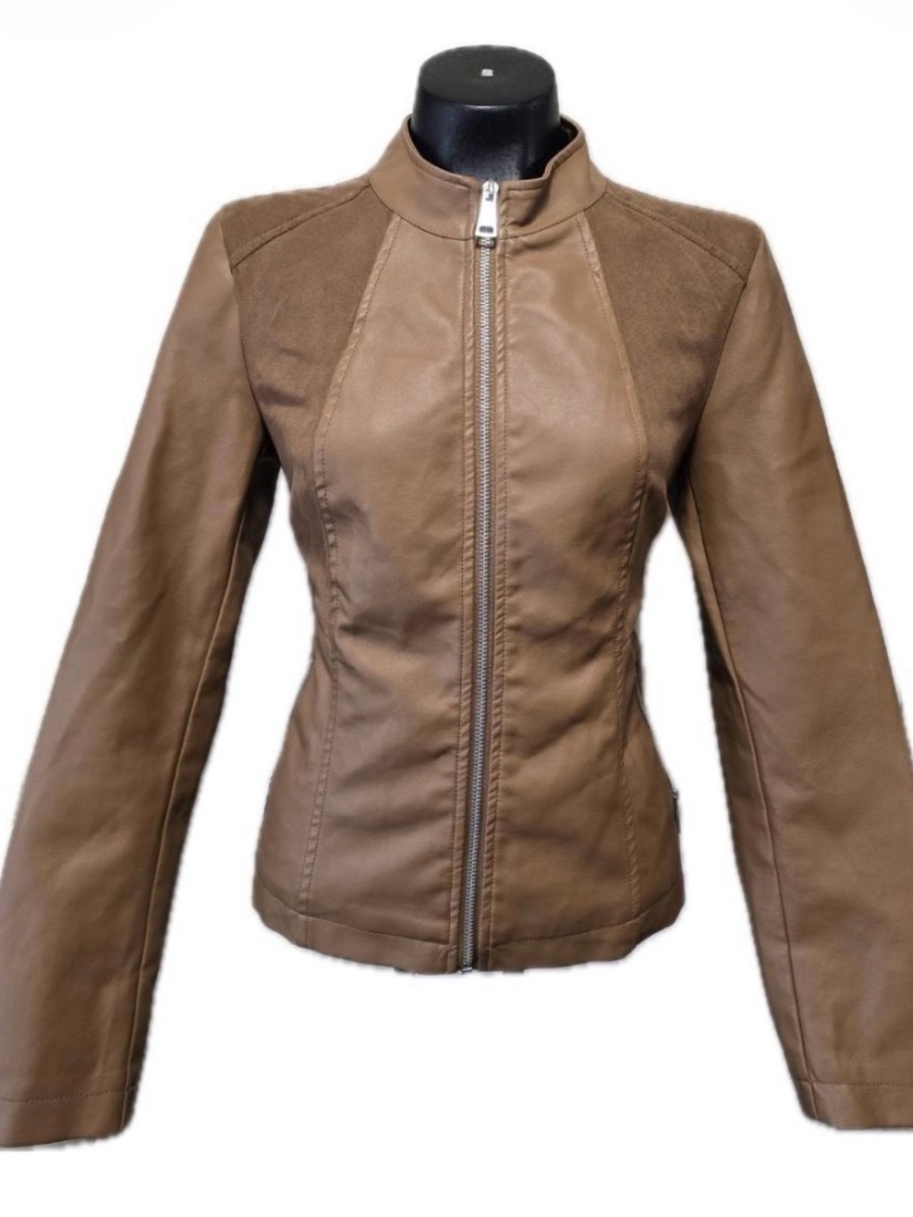 Brown Faux Leather Zip Jacket Medium
